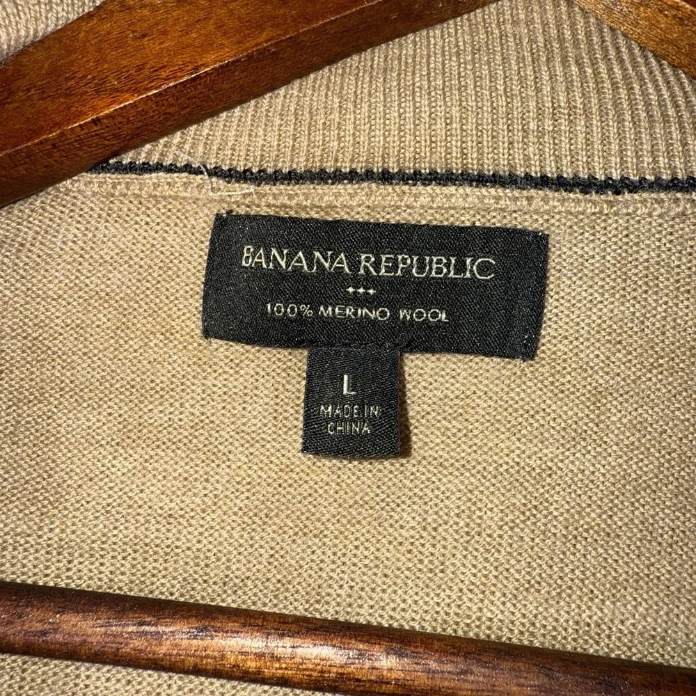 Banana Republic 1/4 Zip Sweater Men's Large Brown Long Sleeve 100% Merino‎ Wool